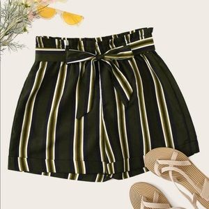 Self-tie striped shorts